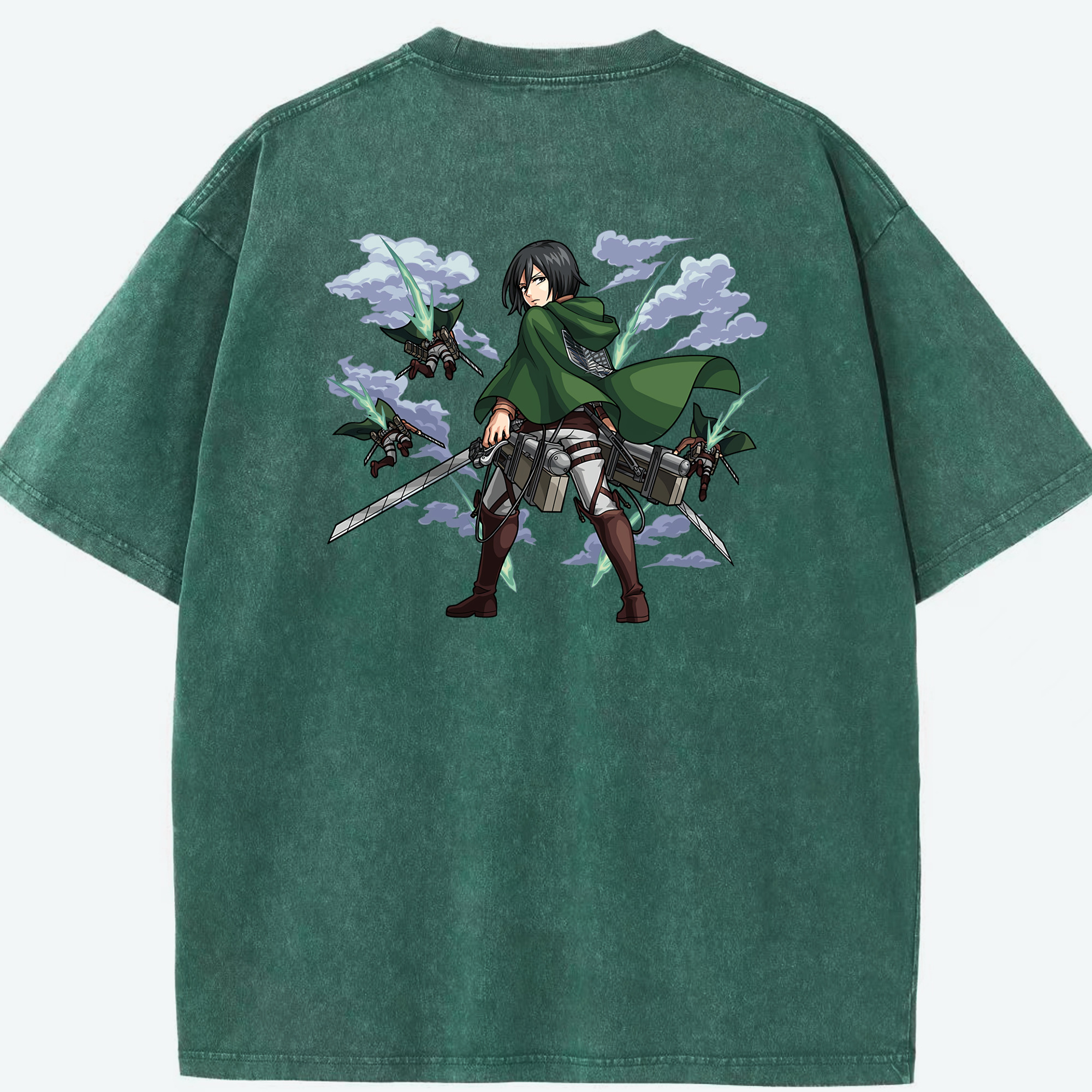 （画像用） 進撃の巨人 ミカサ·アッカーマン Attack on Titan Mikasa Ackerman 綿100% ヴィンテージ風 半袖Tシャツ（背面プリント）
